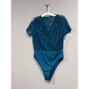 Women’s Elegant Teal Lace Bodysuit Size L